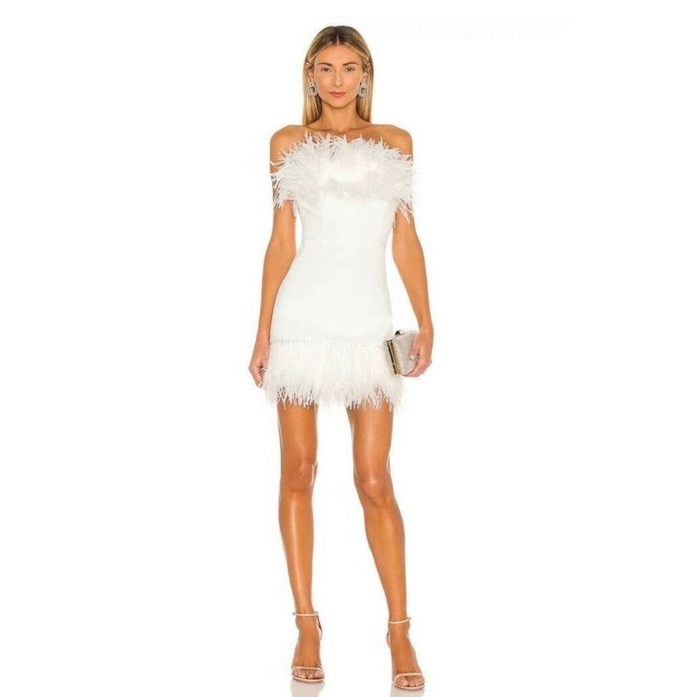 Bronx and Banco Lola Blanc Mini Feather Dress White Wedding Formal Small
